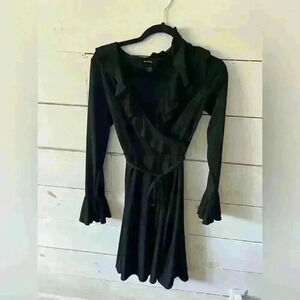 Black Express dress, size 1/2, ruffles, tie belt, little black dress.
